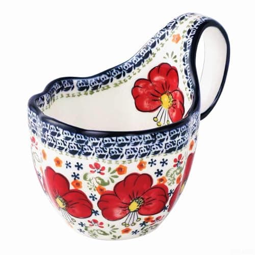 ALMA 2026 Updated Soup Bowls With Loop Handles Microwave & Oven Safe, 18oz Handpainted Flower Soup Mug for Women, Decorative Ceramic Cereal Bowls For Soup,Fruits,Stew,Ice cream,Snack-Red Lily Theme
