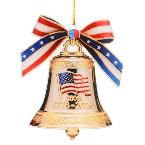 USA 250th Anniversary Bell Ornament, 2D Acrylic 1776 2026 Liberty Bell American Flag Decorations, America 250 Years Christmas Tree Ornaments for US Citizens