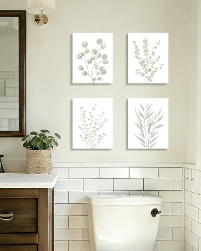 Drsoum Botanical Plant Framed Wall Art Boho Wall Decor for Bathroom Sage Green Eucalyptus Leaf Prints Minimalist Aesthetic Ready to Hang Set of 4, 8x10 in (Framed)