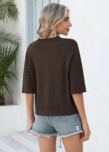 WIHOLL Business Casual Outfits for Women 3/4 Length Sleeve Sweaters Lightweight V Neck Spring Tops Office Work Blouses Dressy Summer Fashion Womens Clothing Chocolate Brown XL - Thumbnail 5