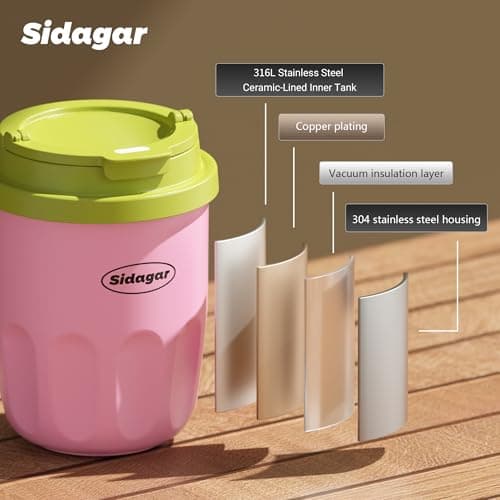 Sidagar Travel Coffee Mug 10 oz Ceramic Lined Tumbler, Double Wall Stainless Steel Coffee Cup with Lid, Vacuum Spill Proof Mini Water Bottle, Insulated Thermal Mug for Home Office,Pink - Thumbnail 6