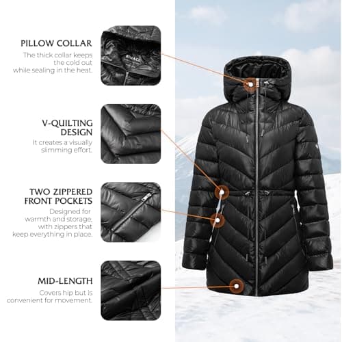 BINACL Women's Thickened Modern Glossy Down Alternative Jacket, Extreme Cold Big Hood Winter Warm Shiny Padded Coat Outwear Parka Puffer Cotton Padding Outwear Workout Training Ski Jacket(Black M) - Thumbnail 4