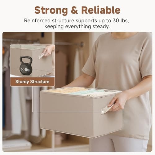 StorageWorks Closet Organizer Storage Baskets, Fabric Storage Bins for Shelves, Closet Organization and Storage Basket, Organizer Bins, Light Brown, 3-Pack, Large - Thumbnail 4