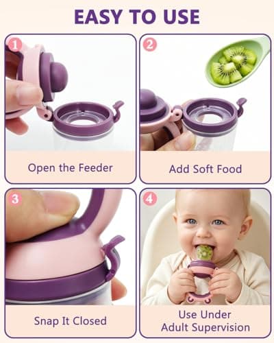 Baby Solids/Frozen Fruit Feeder Pacifier, Infant Teether Toy 4M+, BPA-Free Silicone Pouch & Nipple, Safely Introduce Solids, Teething Relief, 2-Pack - Thumbnail 5
