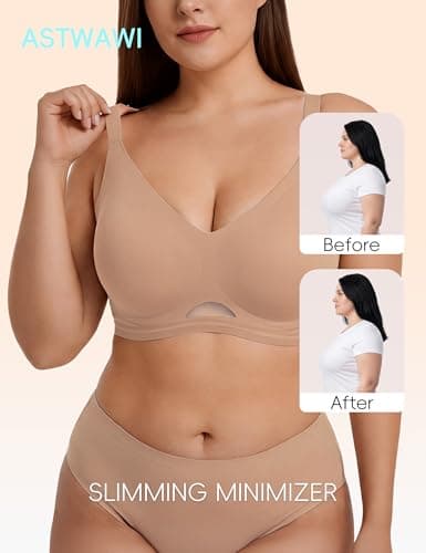 ASTWAWI Plus Size Invisible Bra Seamless Wireless Minimizer Jelly Bra No Underwire Supportive, Skin, XX-Large - Thumbnail 3