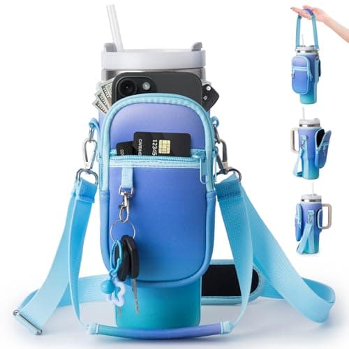 linmaya Water Bottle Carrier Bag for Stanley Cup 40/30oz with Phone Holder Pockets,Neoprene Water Bottle Cross-body Bag with Adjustable Shoulder & Hand Strap Stanley Cup Accessories