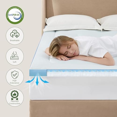Hansleep Memory Foam Mattress Pad Topper Queen, Queen Foam Mattress Topper Viscose Derived from Bamboo, Queen Size Bed Mattress Pad Cover for Back Pain Relief, 60" x80", 60" x80", White - Thumbnail 6