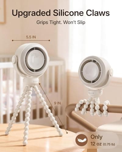 SWEETFULL Portable Stroller Fan, Pinch-Proof Baby Fan, 5-Speed Quiet Mini Clip on Fan, USB-C Rechargeable Battery, LED Display for Car Seat, Crib & Travel - Cream - Thumbnail 6