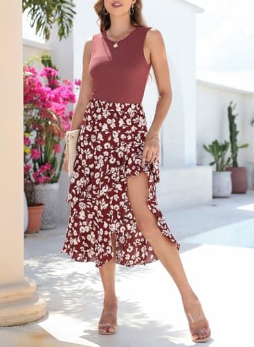 Dokotoo Summer Dresses for Women 2026 Elegant Classy Spring Floral Boho Cocktail Wedding Guest Dresses Womens Midi Dress Vacation Beach Outfits Formal Women's Dress Red - Thumbnail 3