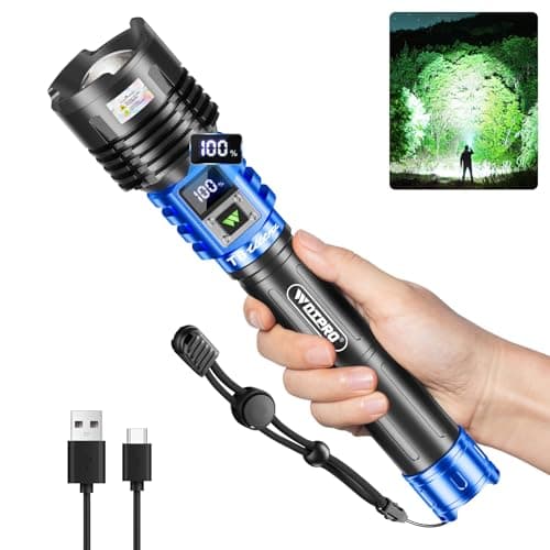 WdtPro Rechargeable LED Flashlights High Lumens, Super Bright 90000LM Rechargeable Flashlight with LCD Display, 5 Modes & Waterproof Powerful 10000mAh Handheld Flashlight for Camping Emergency Blue - Image 1