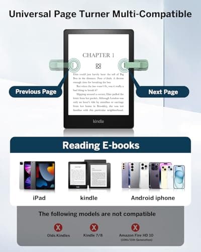 [Case-Friendly] Remote Control Page Turner Ring for Kindle Paperwhite Oasis Scribe Kobo eReaders, Camera Camcorder Remote Controls, Page Turner Clicker for iPhone ipad Tablets with Storage Bag Green - Thumbnail 2