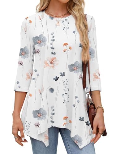 JUSTFASHIONNOW Womens Plus Size Tops 3/4 Sleeve Womens Shirts Loose Fit Dressy Casual Tunics Or Tops to Wear with Leggings（White，3X-Large - Thumbnail 4
