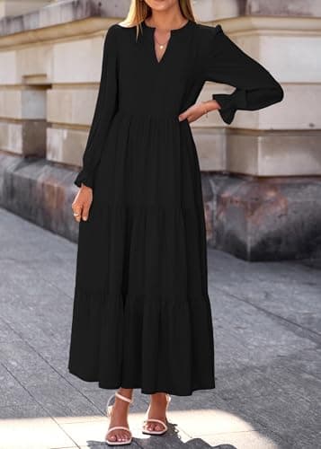 Lazysmile Long Sleeve Dress for Women Black - Thumbnail 3