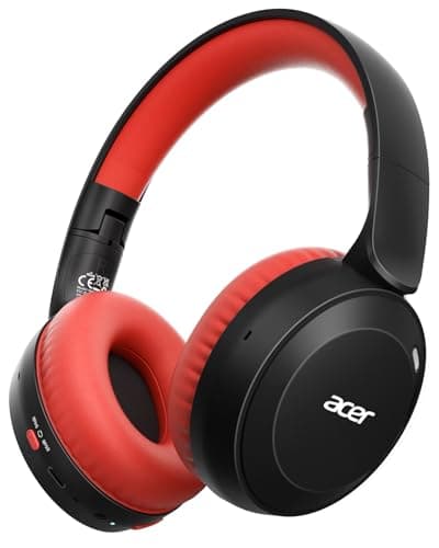 acer Kids Bluetooth Headphones, 85/94dB Volume Limiter, Foldable Wireless Over-Ear Headphones for iPad, Travel, 60H Playtime, Bluetooth 6.0, Built-in Mic, Black Red, OHR668