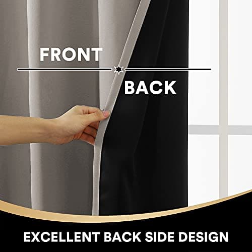 PrinceDeco 100% Blackout Curtains 108 inches Long, Full Light Blocking Drapes with Black Liner for Nursery, Thermal Insulated Draperies for Hall, Villa (2 Pieces, 52" Wide Each Panel, Simply Taupe) - Thumbnail 6