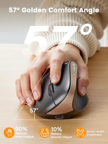 SABLUTE MAM3 Ergonomic Mouse, Bluetooth Mouse for Small/Medium Hands,Dual-Device Connectivity for Computer/Laptop, Rechargeable Wireless Vertical Mouse with 4 Adjustable DPI for Window,Mac OS,Black - Thumbnail 4