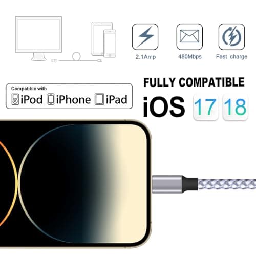 TAKAGI for iPhone Charger, [MFi Certified] Lightning Cable 3PACK 6FT Nylon Braided USB Charging Cable High Speed Transfer Cord Compatible with iPhone 14/13/12/11 Pro Max/XS MAX/XR/XS/X/8/iPad - Thumbnail 5