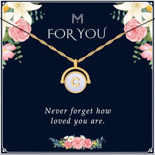 MINIMISSMIANYC Reversible Initial Necklace for Women - Dainty 18K Gold Plated Letter C Necklace, Double Sided Mother of Pearl Natural Shell Pendant Chain Necklaces, Jewelry Gifts for Mom Wife Sister - Image 1