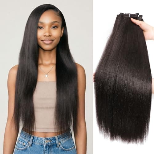 6 Bundles Yaki straight bundles hair,Human Blend Synthetic Hair (18 20 22 Inch) Yaki Straight for Black Women,Heat Resistant Soft Natural Appearance (Brown Kinky Straight, 18 20 22 Inch) - Image 1