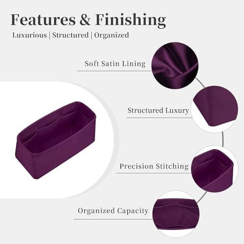 Women's Purse Organizer Insert - Satin & Lightweight Fabric with Inside Pockets, Portable for Commute, Travel, Shopping, and Evening, Multicolor Options, Fits for Kelly 32(Anemone, KL32 Retourné) - Thumbnail 4