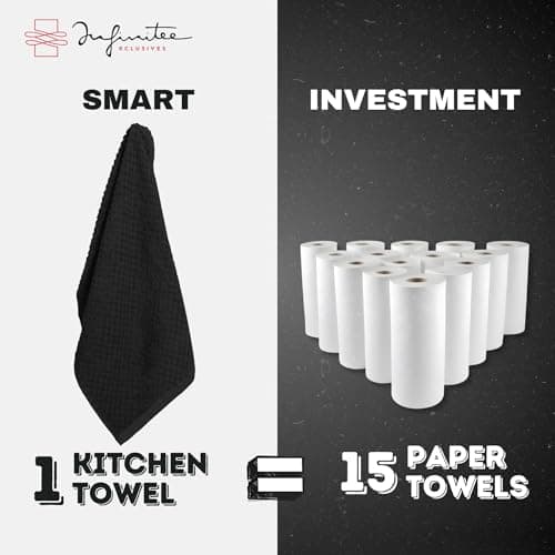 Infinitee Xclusives Premium Kitchen Towels – Pack of 3, 100% Cotton |15 x 25| Inches Absorbent Dish Towels - Terry Kitchen Dishcloth Towels - Black Dish Cloth for Household Cleaning - Thumbnail 6