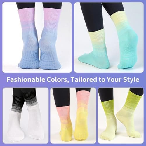 GIAG.IO Cute Pilates Socks, Pilates Socks with Grips 5 Pairs for Women Non-slip Yoga Sock Size 7-9 for Barre Ballet Barefoot Workout (White) - Thumbnail 6