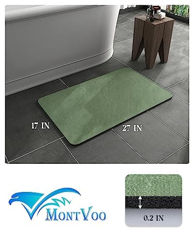 MontVoo -Bath Mat Rug-Rubber Backing Non Slip Quick Dry Absorbent Thin Bathroom Rugs Fit Under Door-Faux Suede Surface Bathroom Floor Mats-Shower Rug for in Front of Bathtub Shower Sage Green 17x27.5 - Thumbnail 2