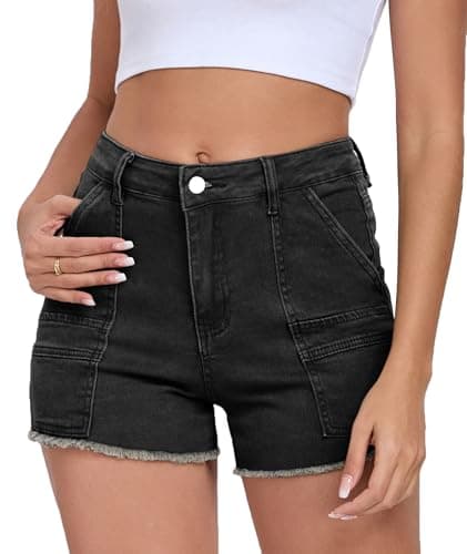 Aotasely 2026 Women's Stretchy Cargo Denim Shorts Mid Rise Jean Shorts Raw Hem Jorts with Pockets Short Jeans 3.5" Inseam - Image 1