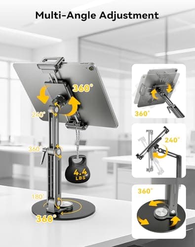 Portable Monitor Stand Large Clamp - Heavy Duty Aluminum Body support up to 4.4LBS 16" 17.3" 18.5 inch 360° Rotating Base Swivel Foldable Desk Stand for iPad Holder Tablet Mount for Kitchen/Travel - Thumbnail 3