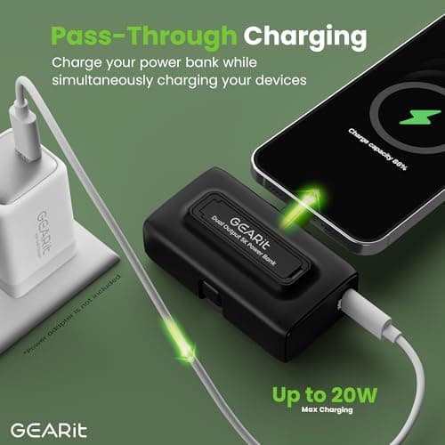GEARit 5000mah Power Bank - Dual Output, Mini Battery Pack with Integrated USB-C and Lightning Connectors - Compact, Small Portable Charger Compatible - Black - Thumbnail 4