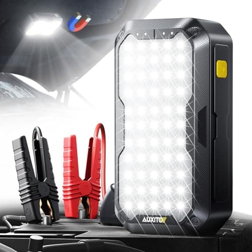 AUXITO Jump Starter, 5000A Car Battery Jump Starter, Up to 8.5L Gas and 8.0L Diesel Engines with 2000LM LED Work Panel Light, 12V Safe Jump Box with Camping Light, Power Bank and Jumper Cable - Image 1
