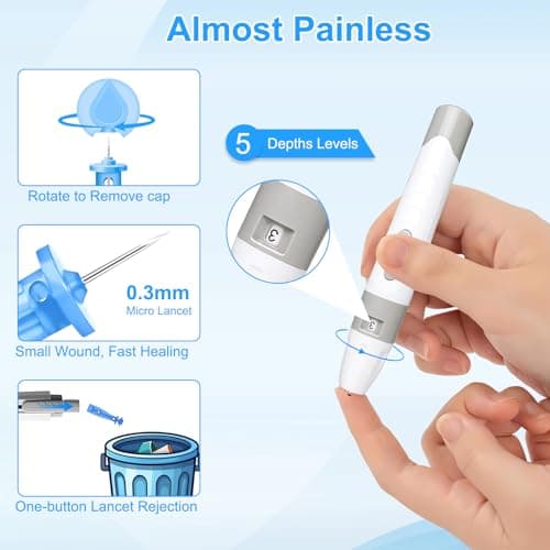 Blood Sugar Monitor,Glucose Monitor Kit with 50 Test Strips & 50 Lancets for Diabetes Testing, Blood Glucose Meter with Auto Eject, No Coding & Large LCD for Seniors - Thumbnail 5
