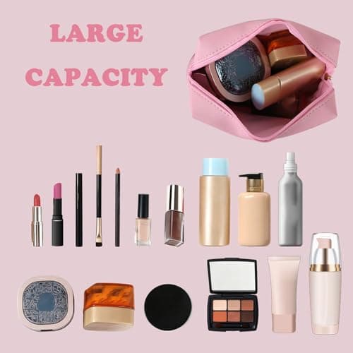 Makeup Bag Initial Preppy Patch Bag,Small PU Leather Travel Cosmetic Bag Pouch with Zipper, Pink Cute Toiletry Bag,Gift Ideal for Teen Girls Women Birthday Friend Mom, Latter B - Thumbnail 4