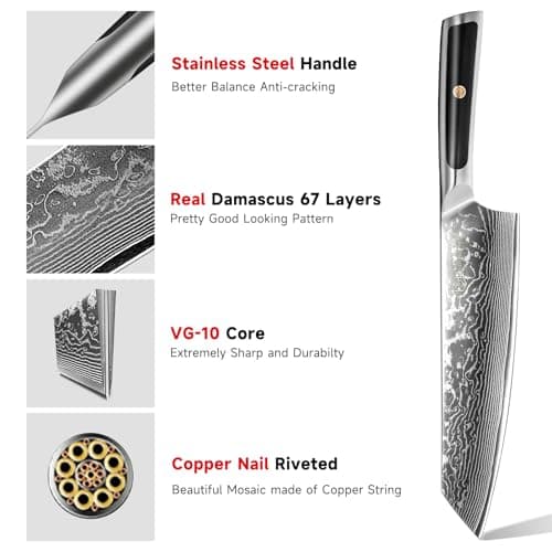 Sunnecko 8 Inch Japanese Damascus Chef Knife - Professional VG10 Super Steel Kitchen Gyuto, Ultra Sharp Meat Vegetable Slicing Cuchillo, Full Tang Ergonomic Handle, Premium Mom Gift Box for Cooking - Thumbnail 3