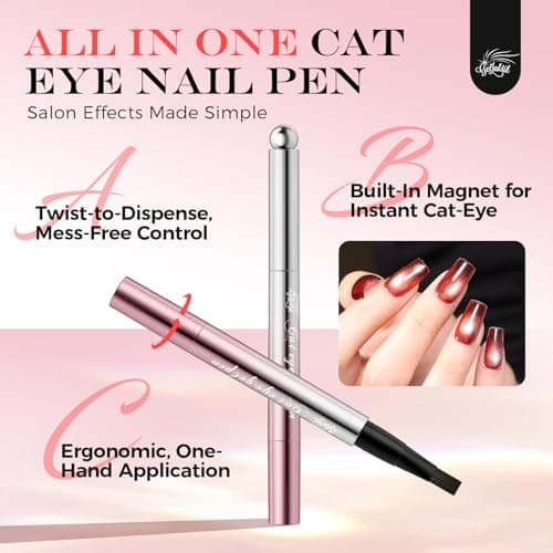 GELLAKTIK One-Step Cat Eye Gel Nail Pen, 7-in-1 Magnetic Polish with Detachable Magnet (Snaps onto Tip), No Base/Top Needed, Twist Precision & Vitamin E Formula, (Raspberry Pop ＆ Unicorn Kiss) - Thumbnail 4