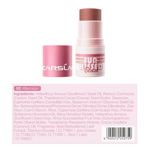CARSLAN Sun Kissed Blush & Bronzer Stick for Cheeks Lips & Eyes, Long-Lasting Matte Cream Makeup Blush Stick, Blendable & Vegan, Natural Glow for All Skin Tones, Shade 02 Afternoon, 0.21 oz - Thumbnail 6