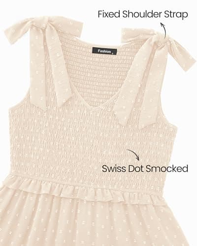 Okiwam Womens Summer Dresses 2026 Sleeveless Tie Strap Maxi Long Flowy Beach Sundresses Boho Swiss Dot Spring Wedding Guest Dress-L Beige - Thumbnail 6