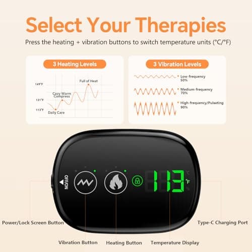Heating Pad for Back, Lumbar Massager, Heated Waist Belt Wrap, Lower Back Pad with Heat Vibration 3 Levels Adjustable, 180 mins Battery, Cordless Portable, Touchscreen Control - Thumbnail 3
