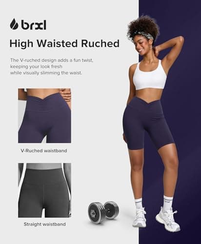 BRXL Workout Shorts Women 8" No Front Seam High Waist Yoga Gym Biker Shorts Tummy Control with Inner Pocket Navy Blue - Thumbnail 3