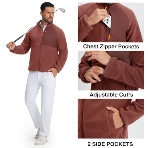 M MAELREG Reversible Fleece Lined Jacket Men Zip Up Warm Golf Jackets Fall Winter Casual Insulated Coats Clothes - Thumbnail 5