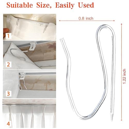 Curtain Hooks for Drapes, 1.22 inches Rustproof Metal Drapery Pin and Hook for Pinch Pleat Curtain, S-Shaped Pin-On Hook for Door, Shower, Window, RV Curtains(59 PCS, Silver White) - Thumbnail 3