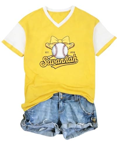 Baseball Shirt Women Baseball Mom Tshirt Baseball Season Game Day Tee Causal Short Sleeve Tops Yellow - Image 1