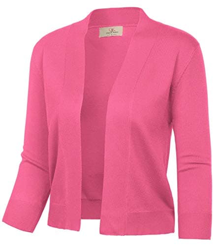 GRACE KARIN Women's 3/4 Sleeve Knit Cropped Cardigan Sweaters Open Front Shrugs Bolero Summer Cardigans XX-Large Pink - Image 1
