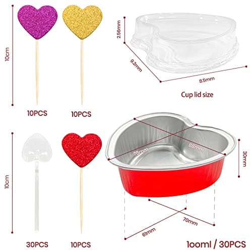 Heart Shaped Cake Pans Valentines Aluminum Mini Cake Pans with Lids for Baking 30 Packs 3.4 Ounces Disposable Cupcake Cup Pan Baking Pans for Valentine Mother's Day Wedding Birthday Baking Supplies - Thumbnail 3