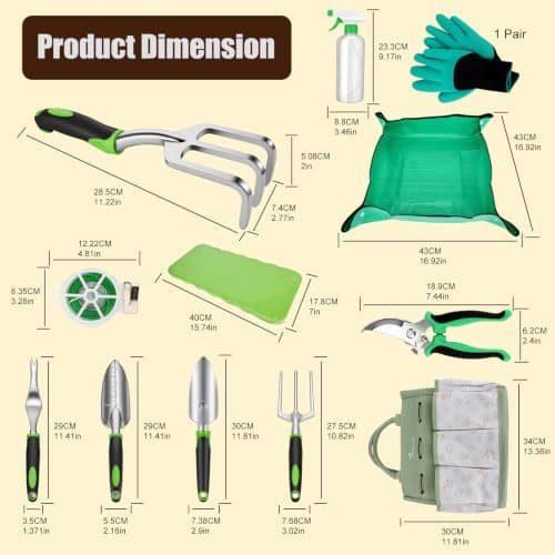 MORROWIND 13-Piece Gardening Tool Set with Stylish Portable Storage Bag and Apron, Heavy-Duty Tools for Women's Everyday Gardening Use, Green - Thumbnail 2