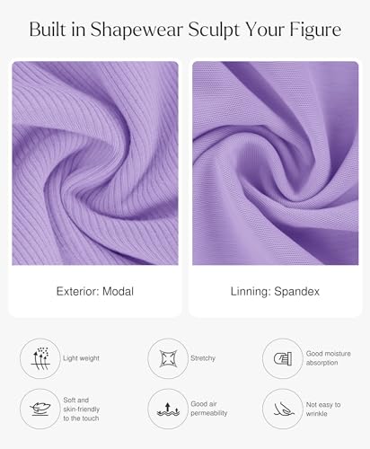 Popilush Womens Summer Purple Maxi Dress Built in Bra Shapewear Tummy Control Bodycon Spaghetti Strap Ribbed Formal Party Dresses - Thumbnail 4