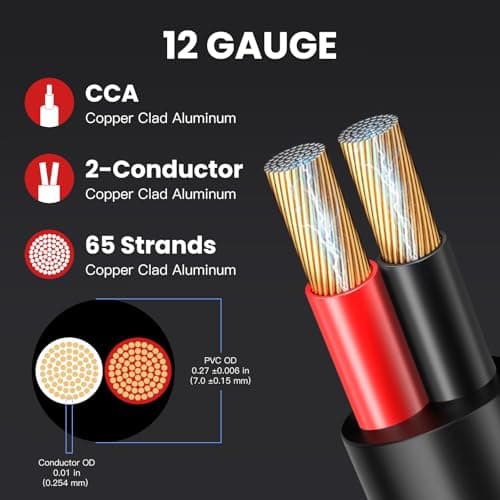 PTASYGK 12/2 Outdoor Speaker Wire - Direct Burial Speaker Cables CL3 CL2 Rated 100 Feet, UV Resistant CCA Cable for Garden, Patio, Pool Audio Systems - Thumbnail 3