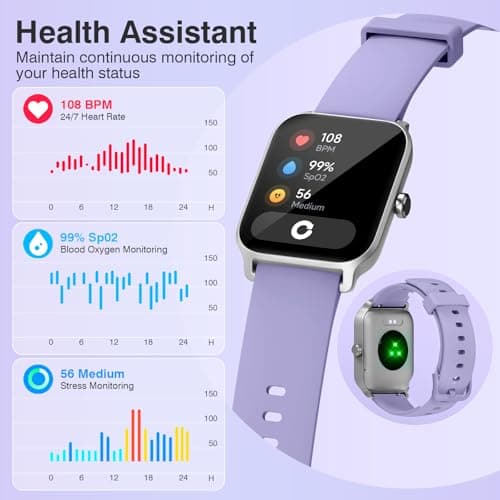 Smart Watches for Women Men, 1.85” HD Touchscreen Fitness Tracker with Call & Message Alerts, 24/7 Heart Rate/Sleep Monitor,100+ Sport Modes, 2ATM Waterproof Smart Watch for Android iPhone (Purple) - Thumbnail 3