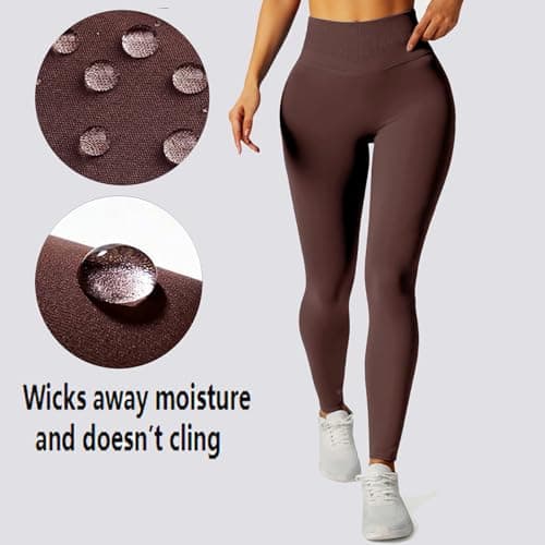 BaseTry Womens Yoga Pants Seamless Mid High Waisted Tummy Control Butt Lifting Workout Leggings for Women Running (US, Alpha, Large, Regular, Regular, Coffee) - Thumbnail 5