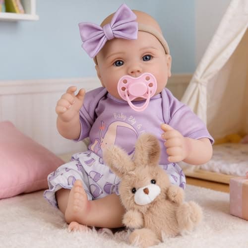 Milidool Lifelike Reborn Baby Dolls Girl - Realistic 18-Inch Newborn Baby Doll, Nice Gift for Kids Age 3+, Parents-to-be, Grandparents,Purple Clothes - Image 1